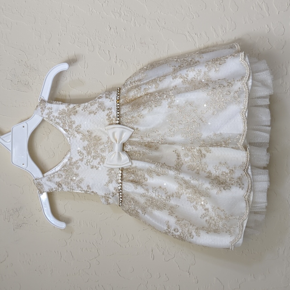 American Princess Baby Girl Ivory Lace Rhinestone Tulle Dress Size 18 months
